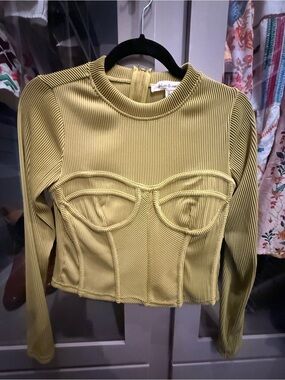 Blue Tassel Anthropologie Chartreuse Ribbed Bodice Top S